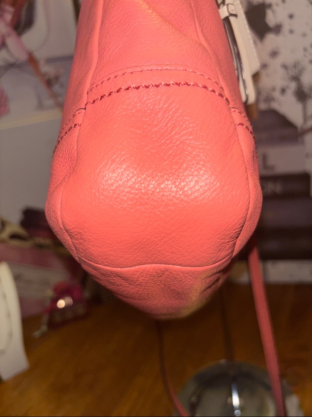 Coach Pebbled Leather Crossbody Bag Coral Pink Adjustable Strap - Picture 7 of 12